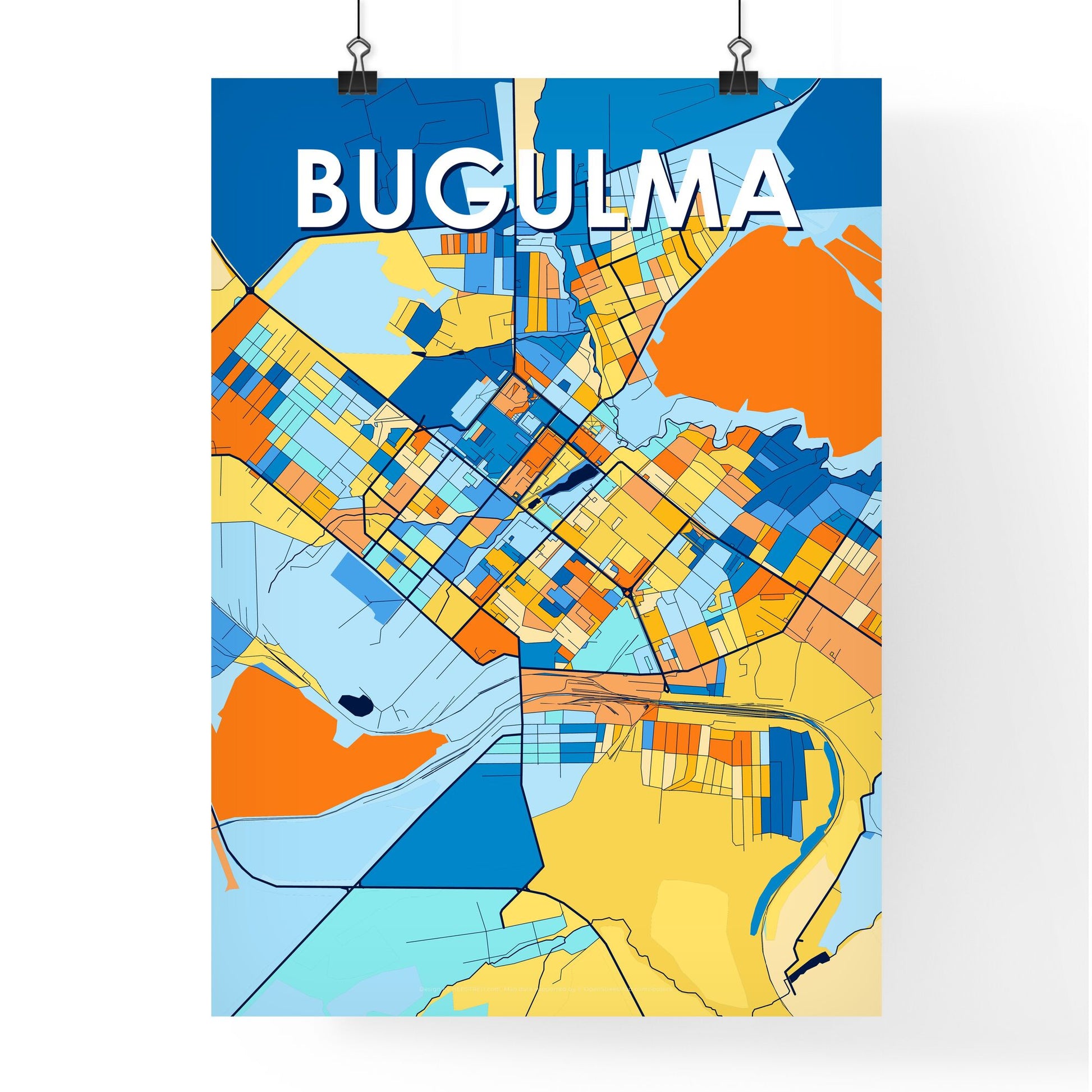 BUGULMA RUSSIA Vibrant Colorful Art Map Poster Blue Orange