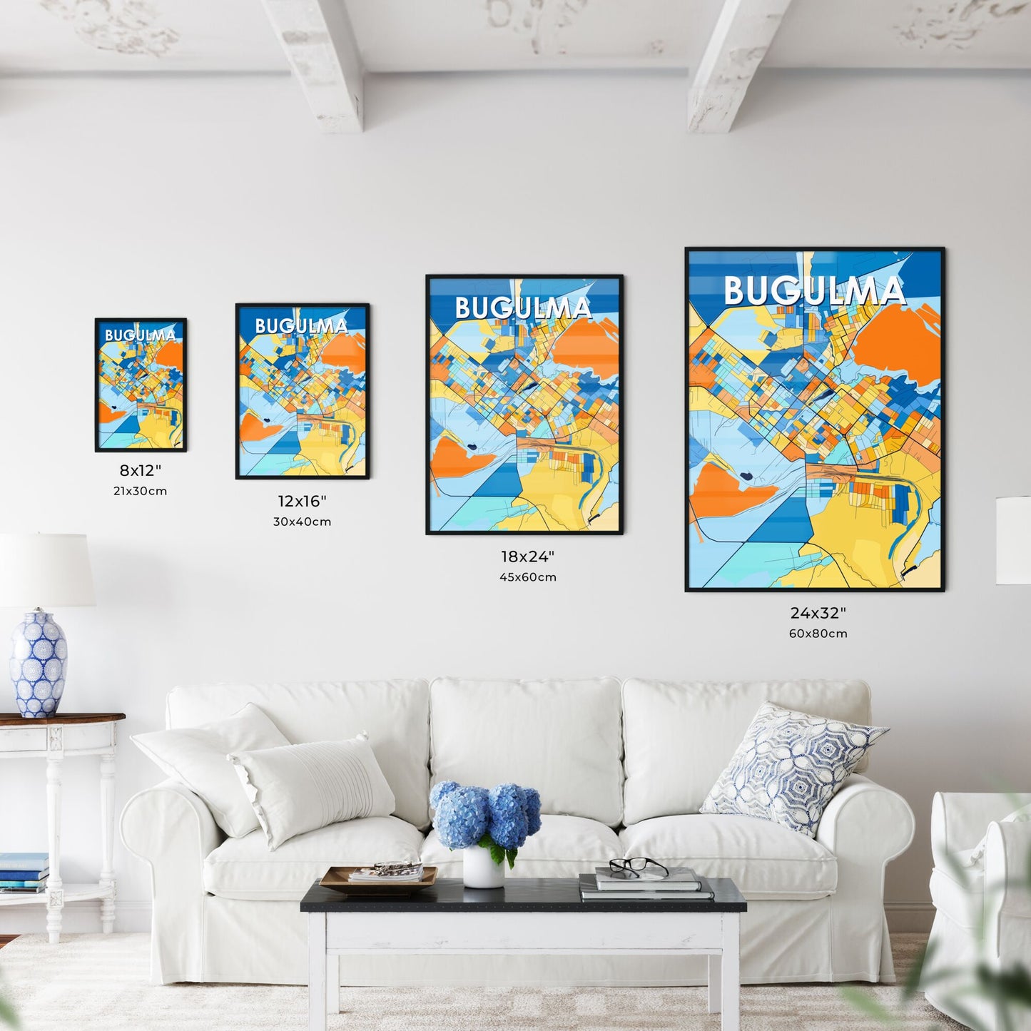 BUGULMA RUSSIA Vibrant Colorful Art Map Poster Blue Orange