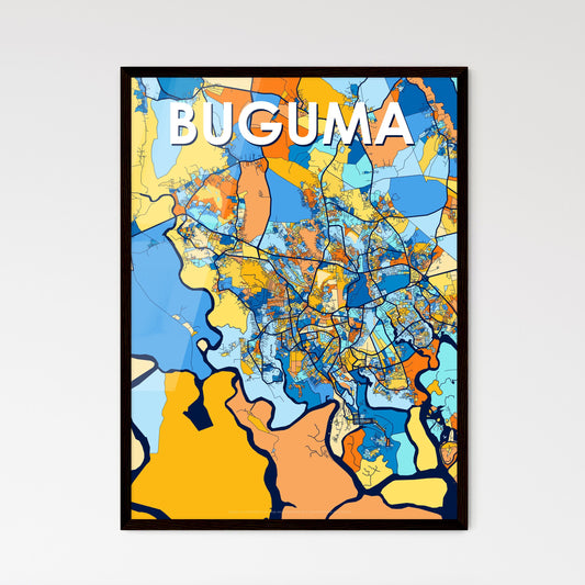 BUGUMA NIGERIA Vibrant Colorful Art Map Poster Blue Orange