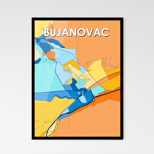 BUJANOVAC SERBIA Vibrant Colorful Art Map Poster Blue Orange