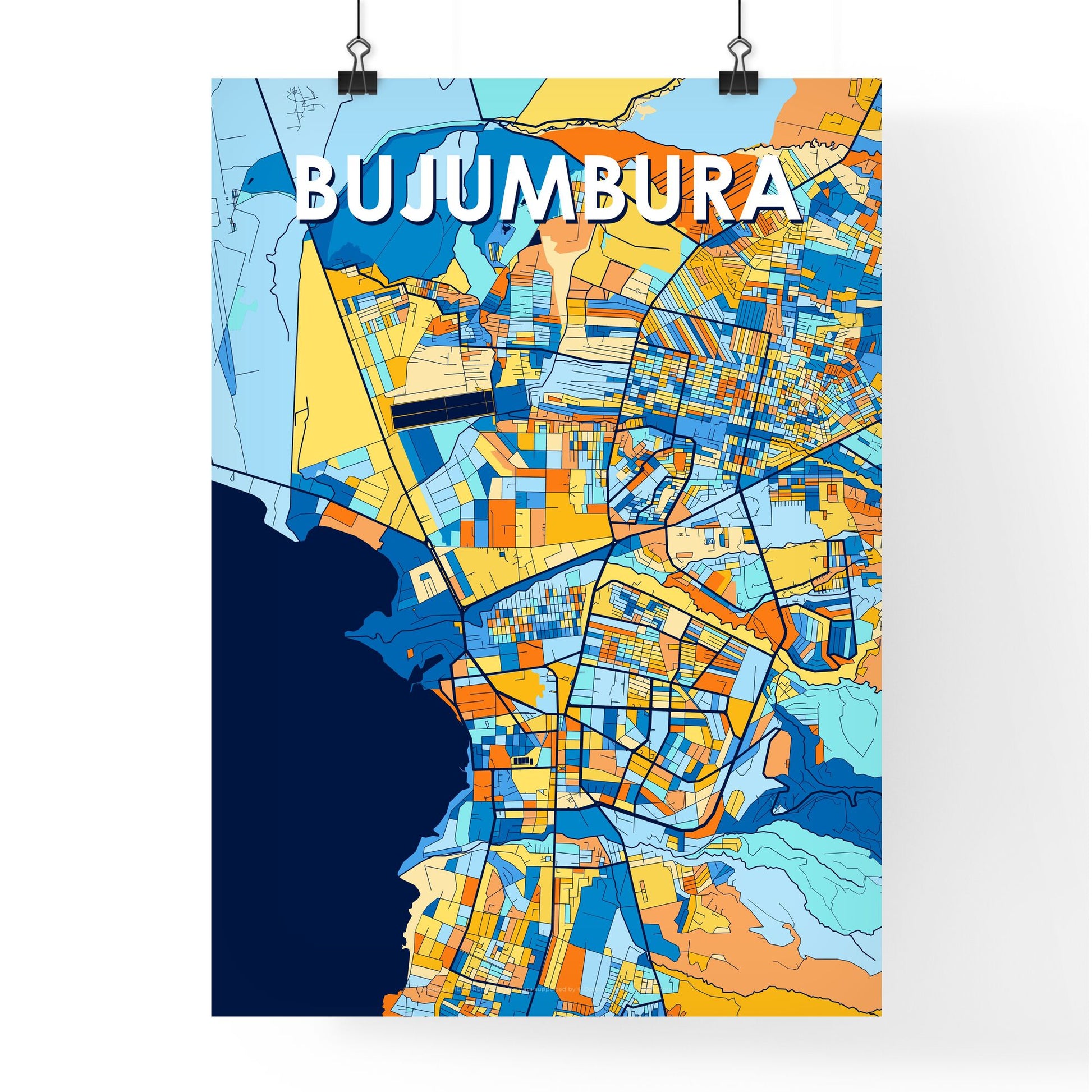 BUJUMBURA BURUNDI Vibrant Colorful Art Map Poster Blue Orange