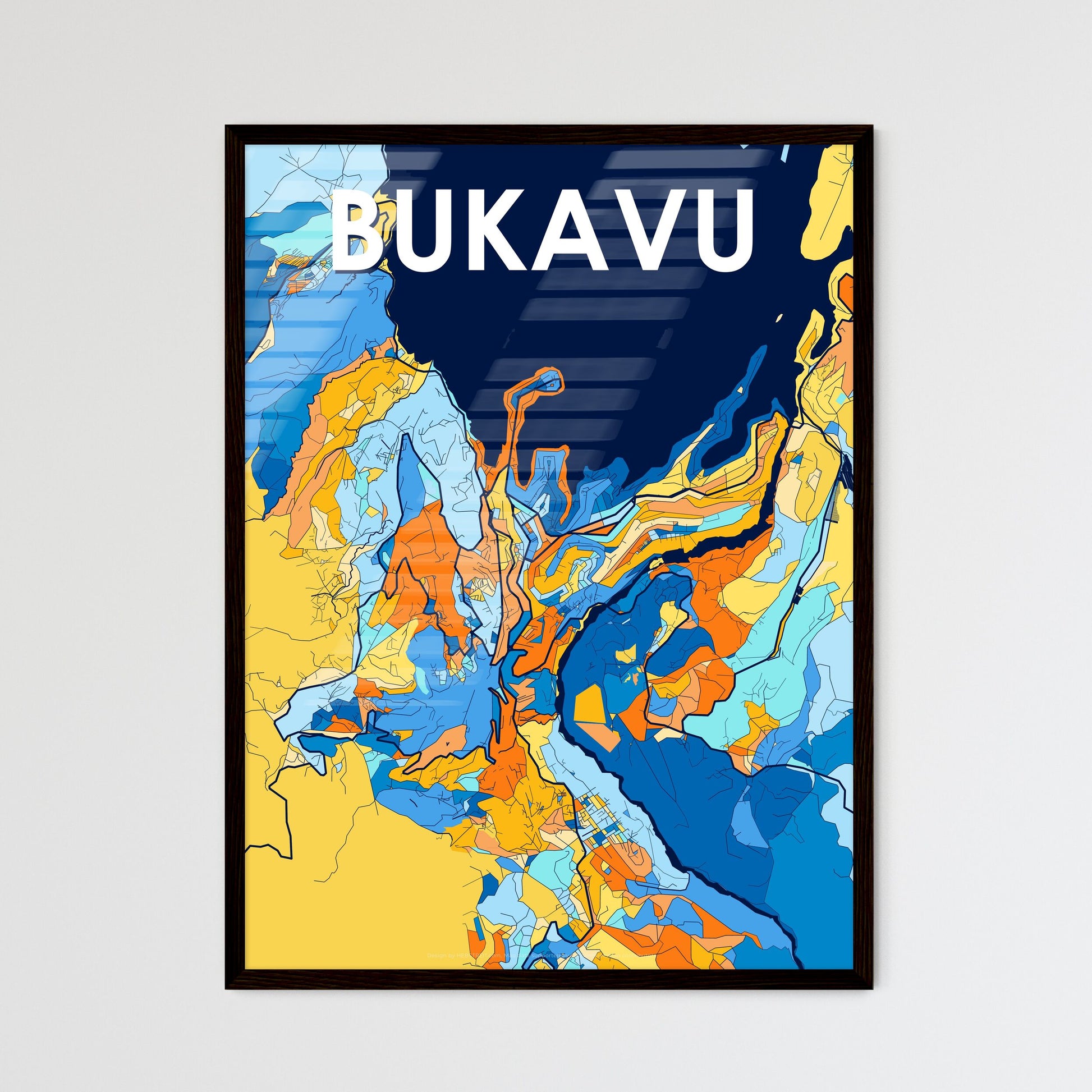 BUKAVU DR CONGO Vibrant Colorful Art Map Poster Blue Orange