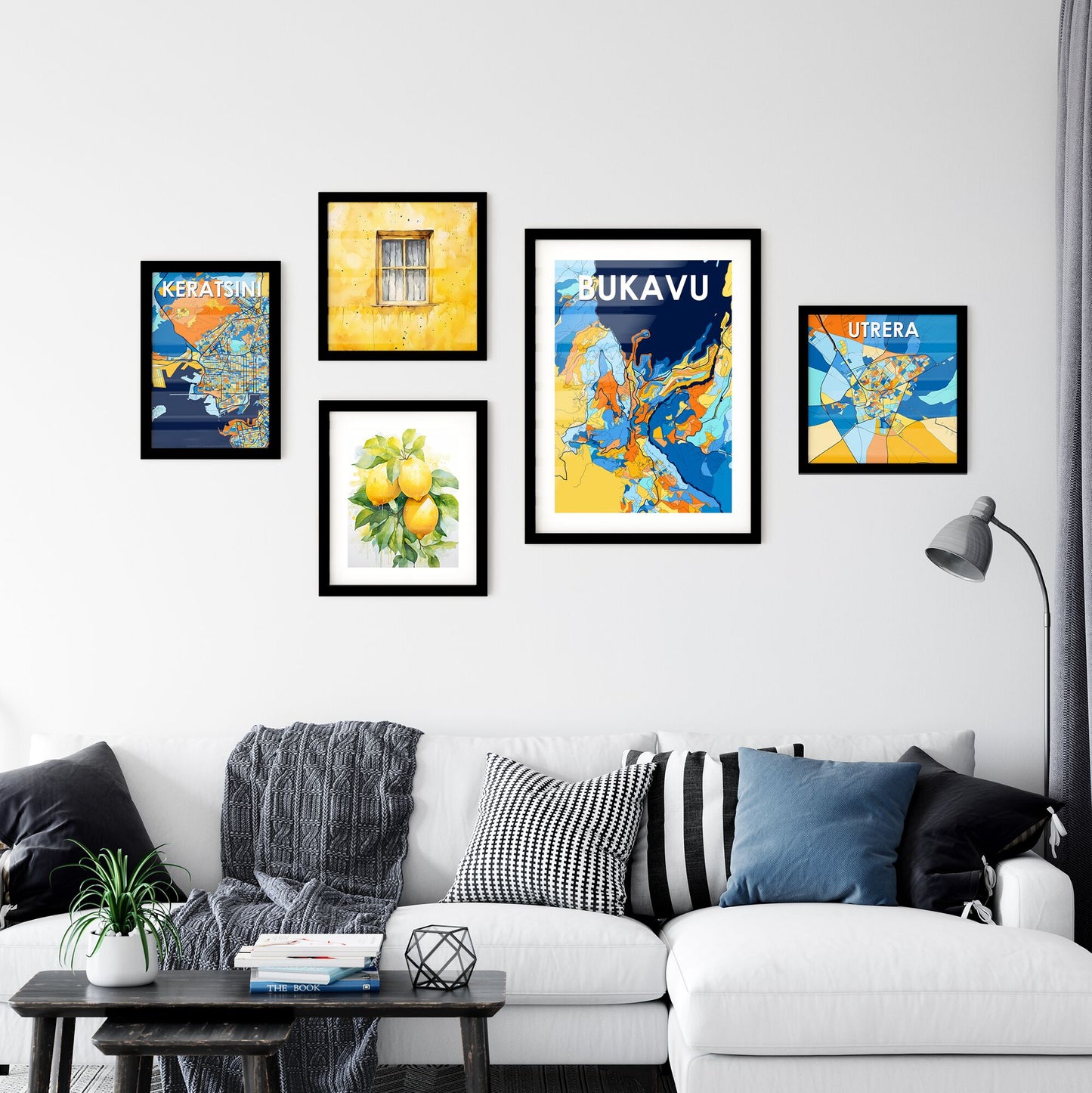 BUKAVU DR CONGO Vibrant Colorful Art Map Poster Blue Orange