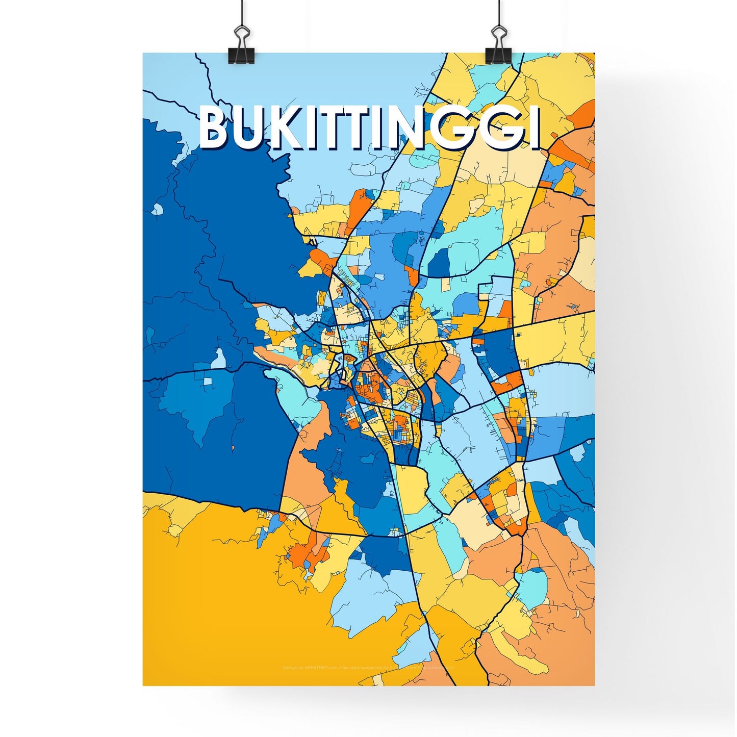 BUKITTINGGI INDONESIA Vibrant Colorful Art Map Poster Blue Orange