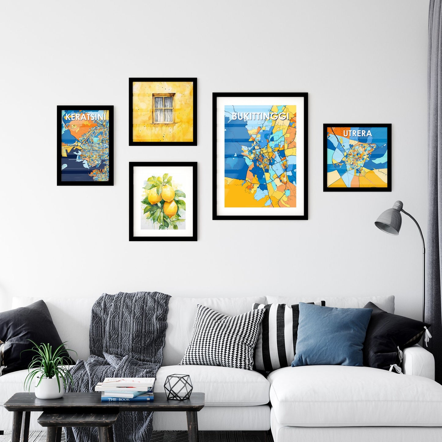 BUKITTINGGI INDONESIA Vibrant Colorful Art Map Poster Blue Orange