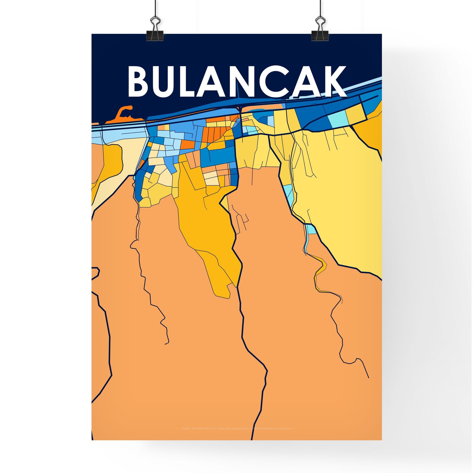 BULANCAK TURKEY Vibrant Colorful Art Map Poster Blue Orange