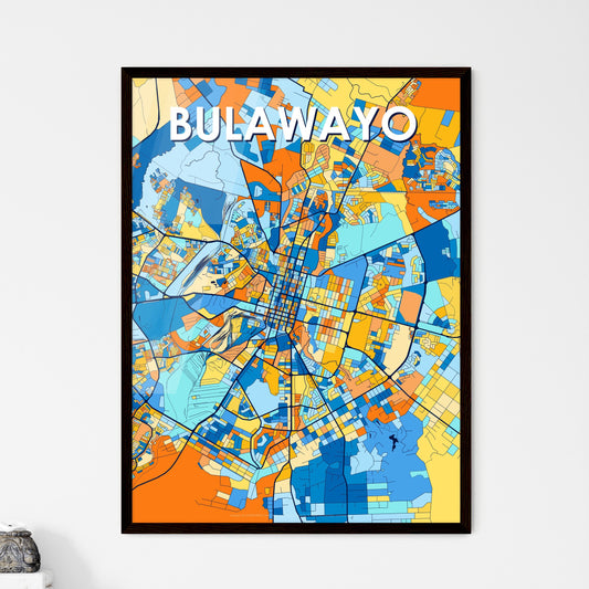 BULAWAYO ZIMBABWE Vibrant Colorful Art Map Poster Blue Orange