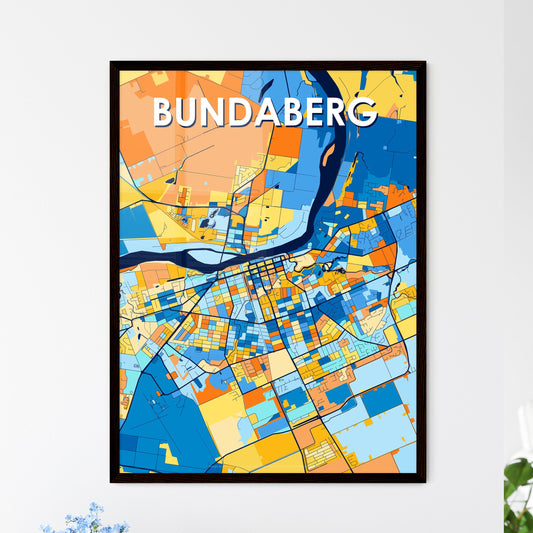 BUNDABERG AUSTRALIA Vibrant Colorful Art Map Poster Blue Orange