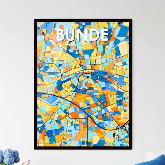 BUNDE GERMANY Vibrant Colorful Art Map Poster Blue Orange