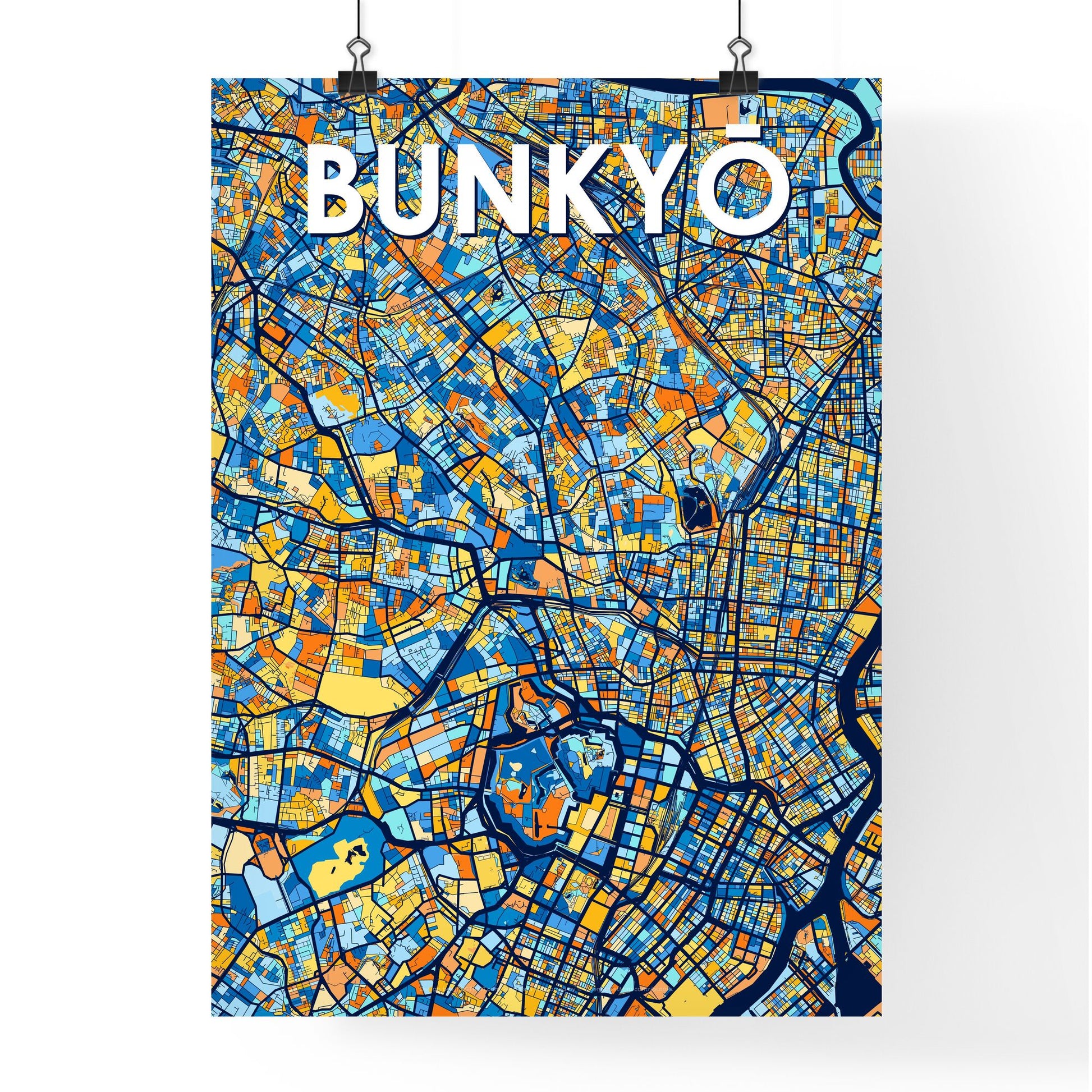 BUNKYŌ JAPAN Vibrant Colorful Art Map Poster Blue Orange