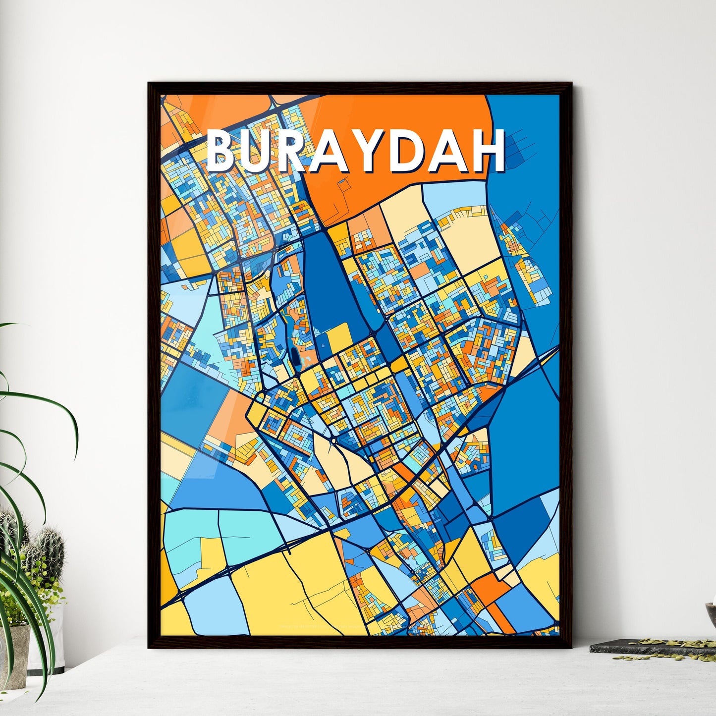 BURAYDAH SAUDI ARABIA Vibrant Colorful Art Map Poster Blue Orange