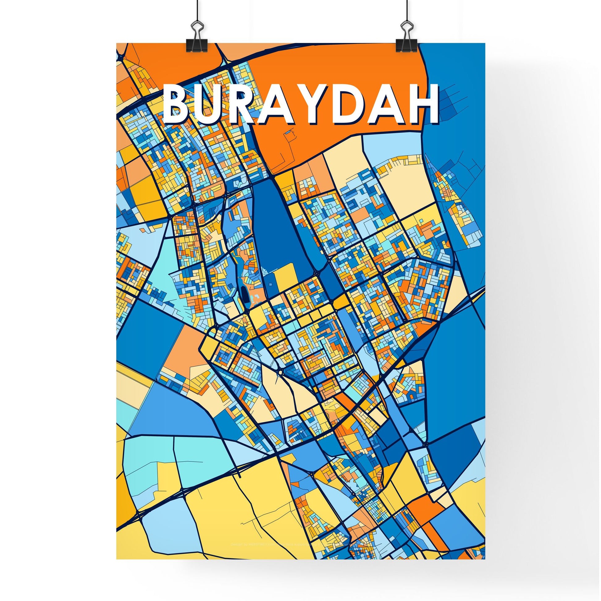 BURAYDAH SAUDI ARABIA Vibrant Colorful Art Map Poster Blue Orange