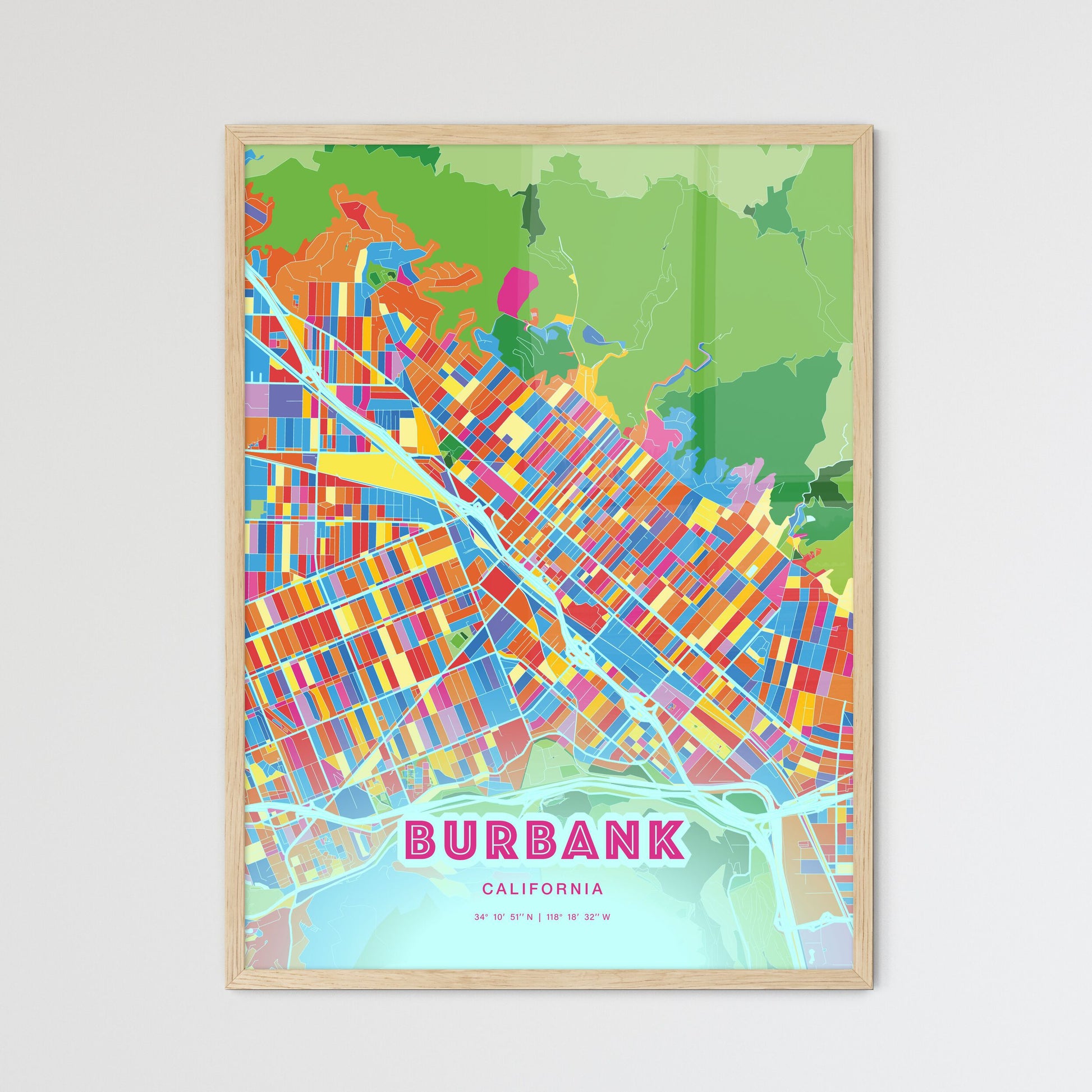 Colorful Burbank California Fine Art Map Crazy Colors