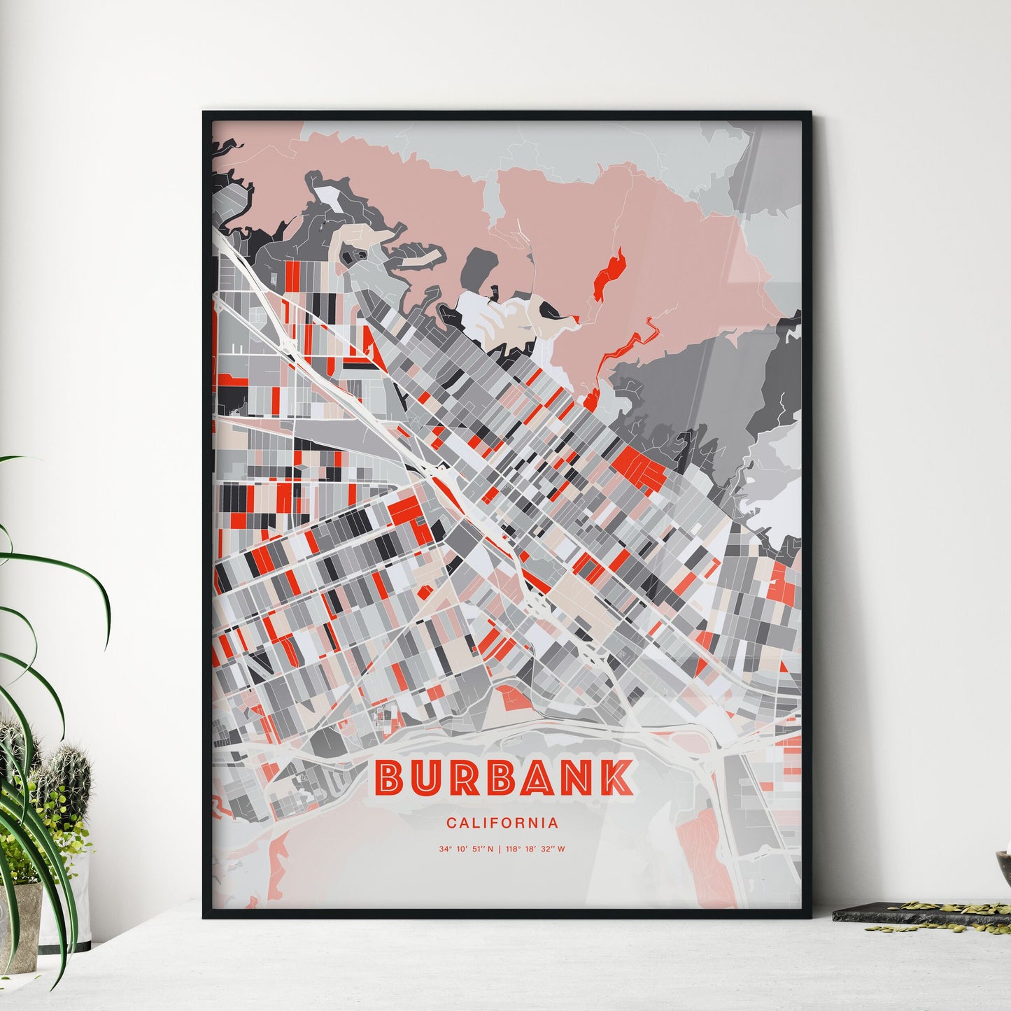 Colorful Burbank California Fine Art Map Modern Expressive