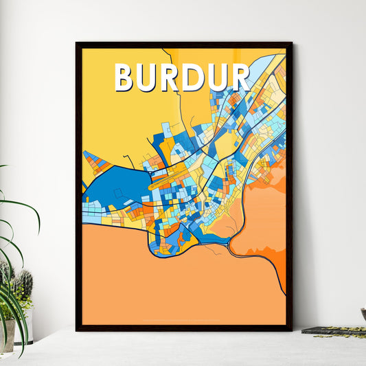 BURDUR TURKEY Vibrant Colorful Art Map Poster Blue Orange