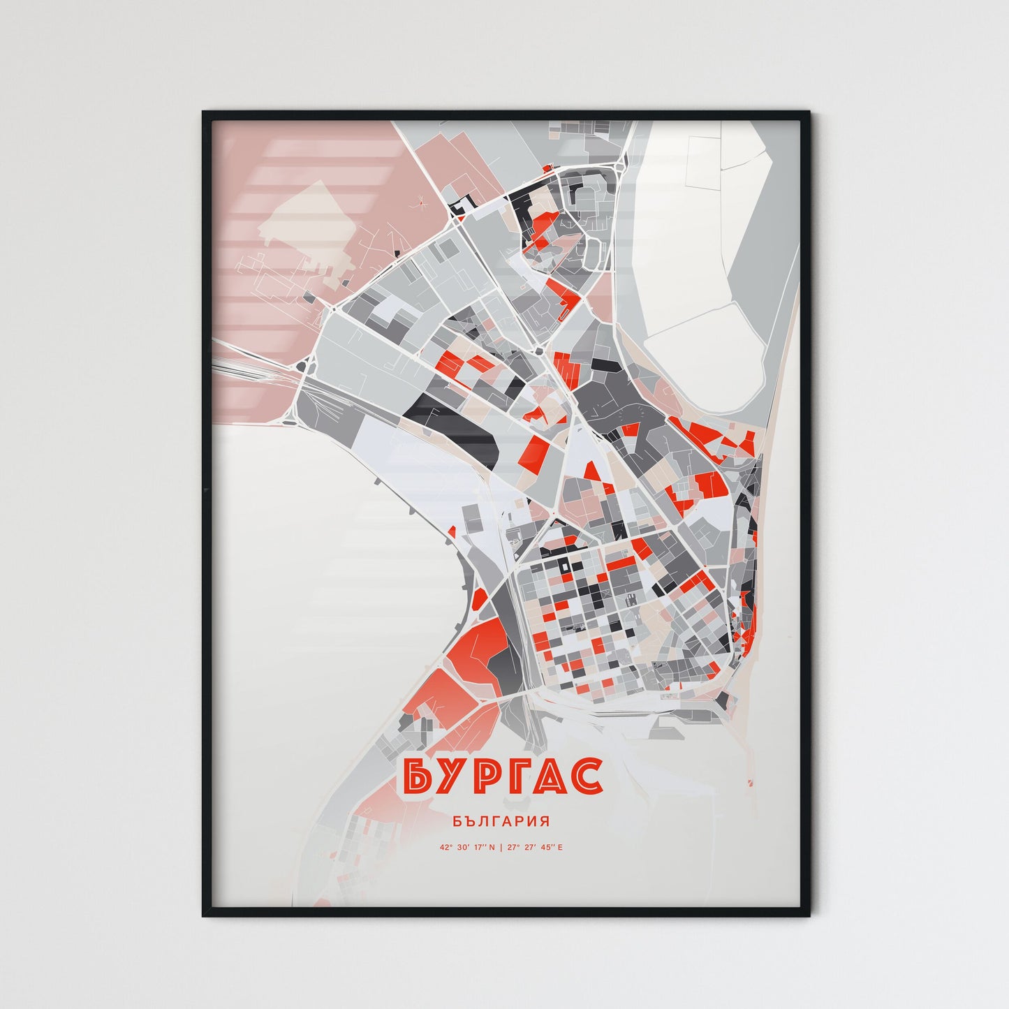 Colorful Burgas Bulgaria Fine Art Map Modern Expressive