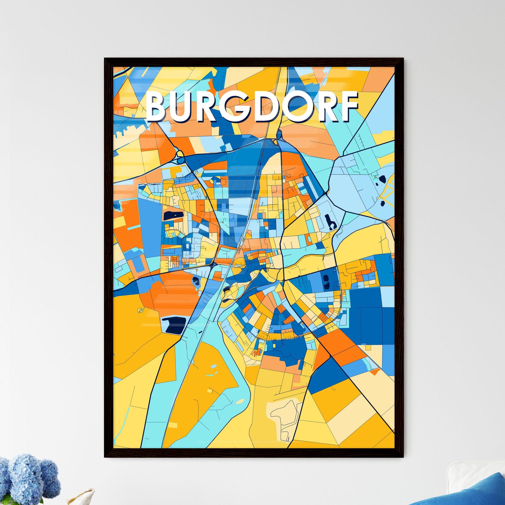 BURGDORF GERMANY Vibrant Colorful Art Map Poster Blue Orange