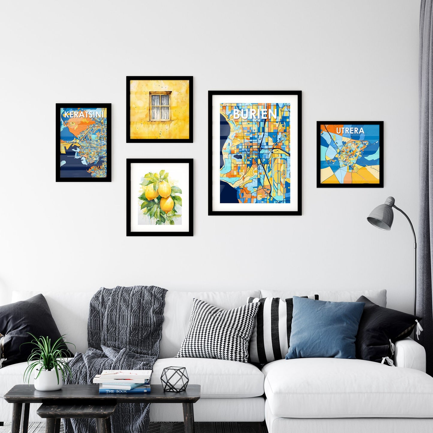 BURIEN WASHINGTON Vibrant Colorful Art Map Poster Blue Orange