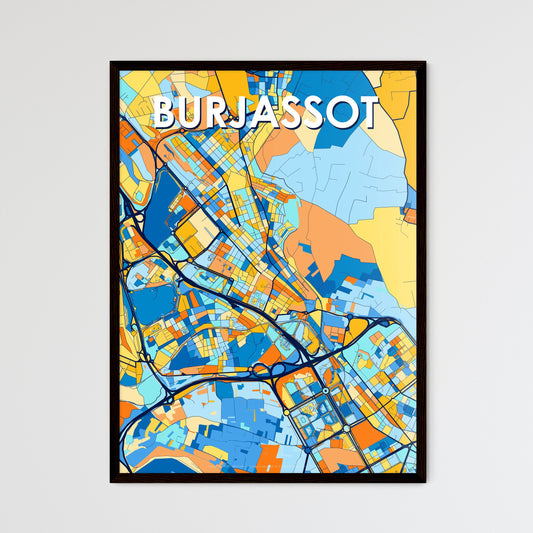 BURJASSOT SPAIN Vibrant Colorful Art Map Poster Blue Orange