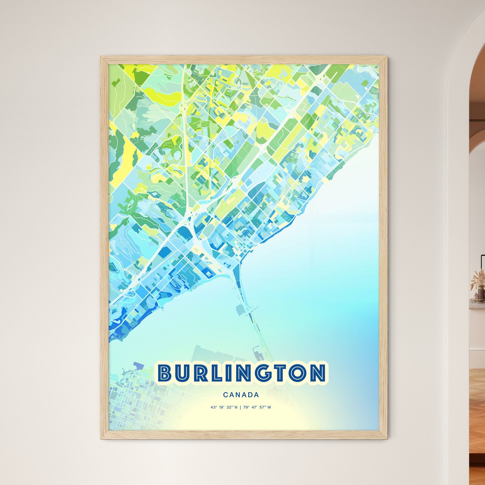 Colorful Burlington Canada Fine Art Map Cool Blue