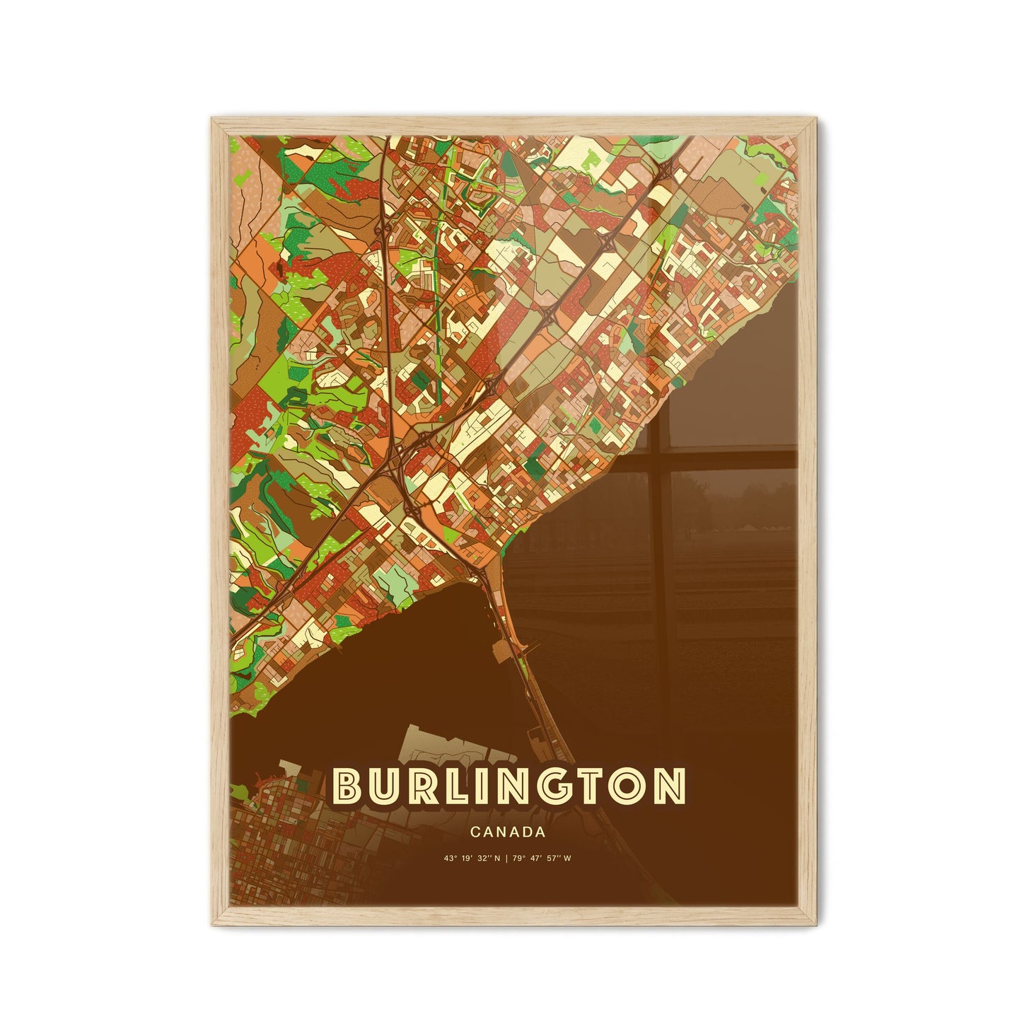Colorful Burlington Canada Fine Art Map Farmhouse