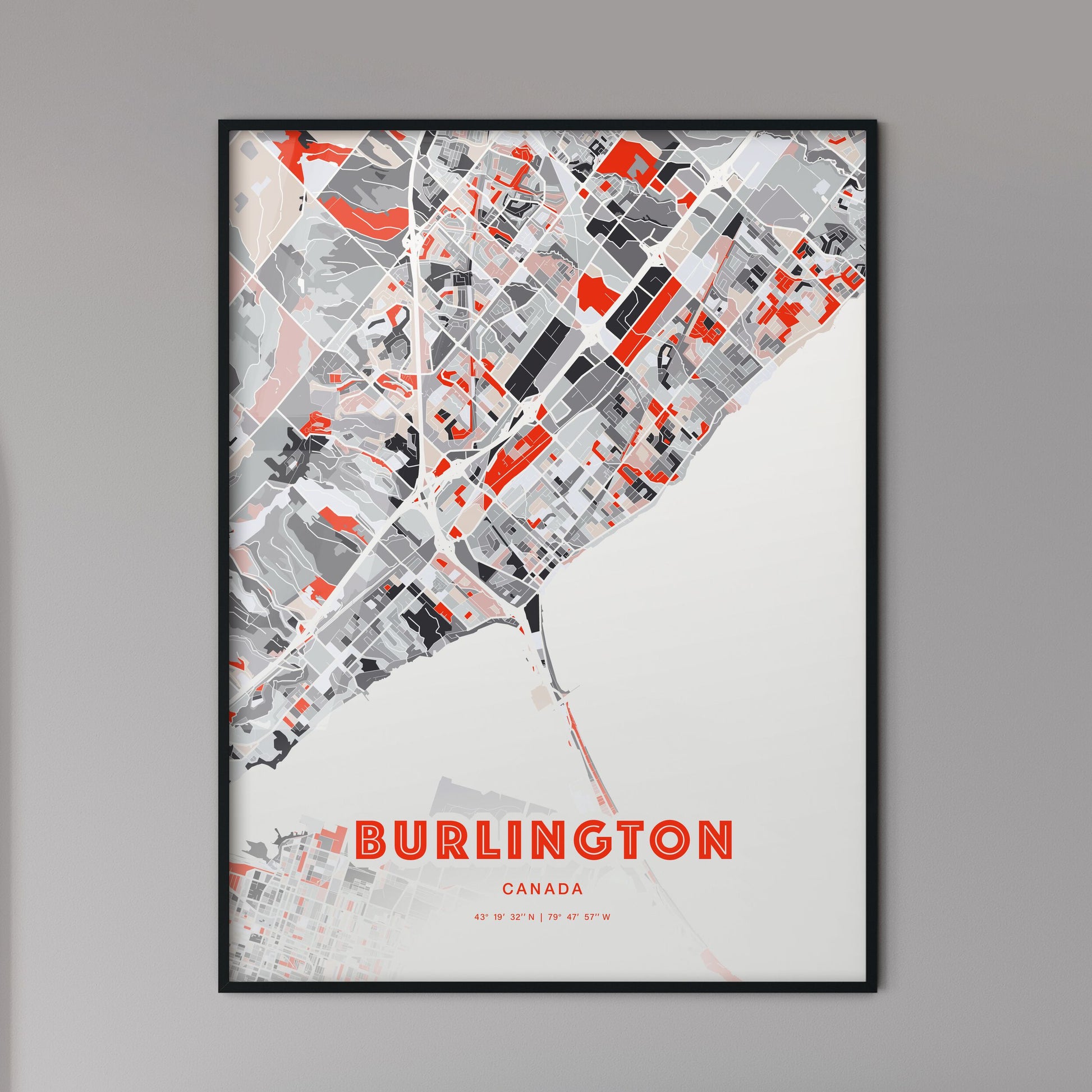 Colorful Burlington Canada Fine Art Map Modern Expressive