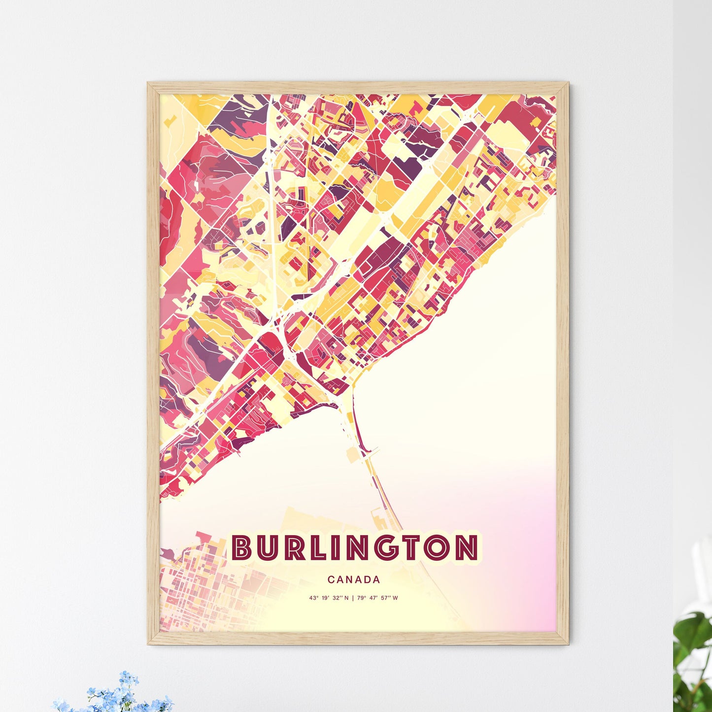Colorful Burlington Canada Fine Art Map Hot Red