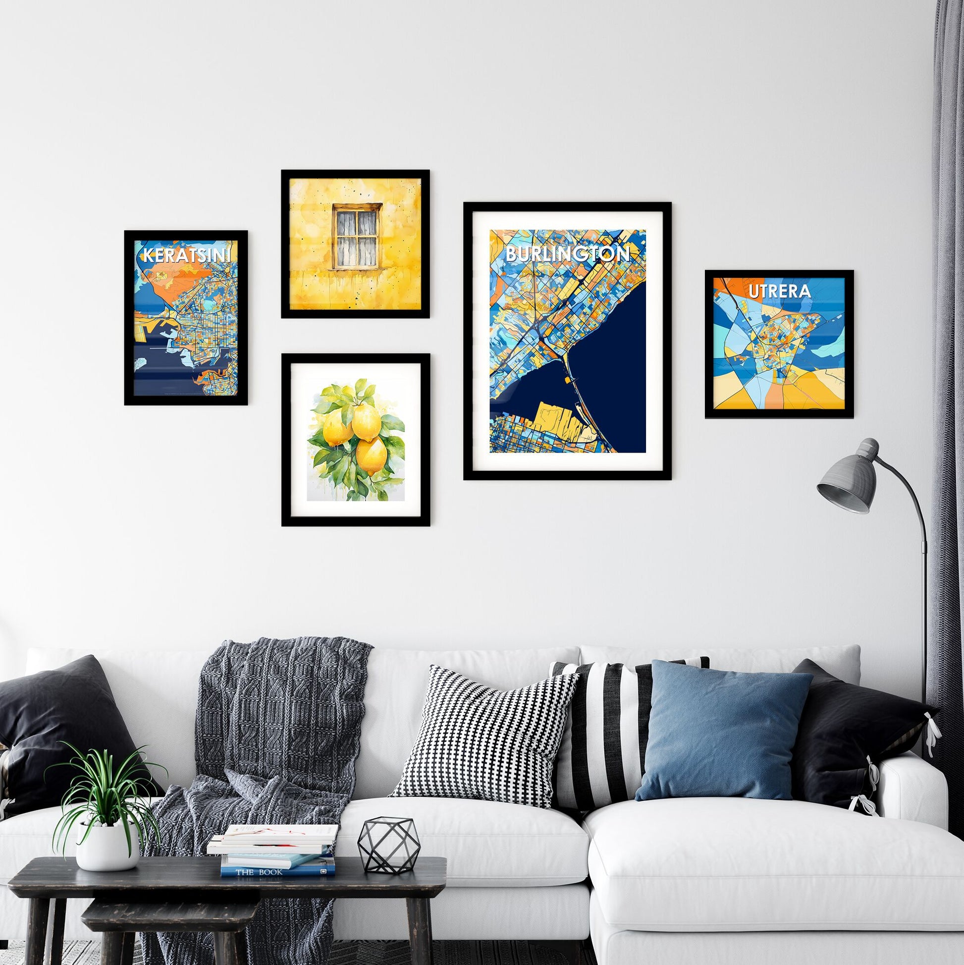 BURLINGTON CANADA Vibrant Colorful Art Map Poster Blue Orange