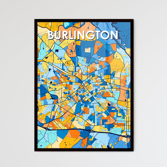 BURLINGTON NORTH CAROLINA Vibrant Colorful Art Map Poster Blue Orange