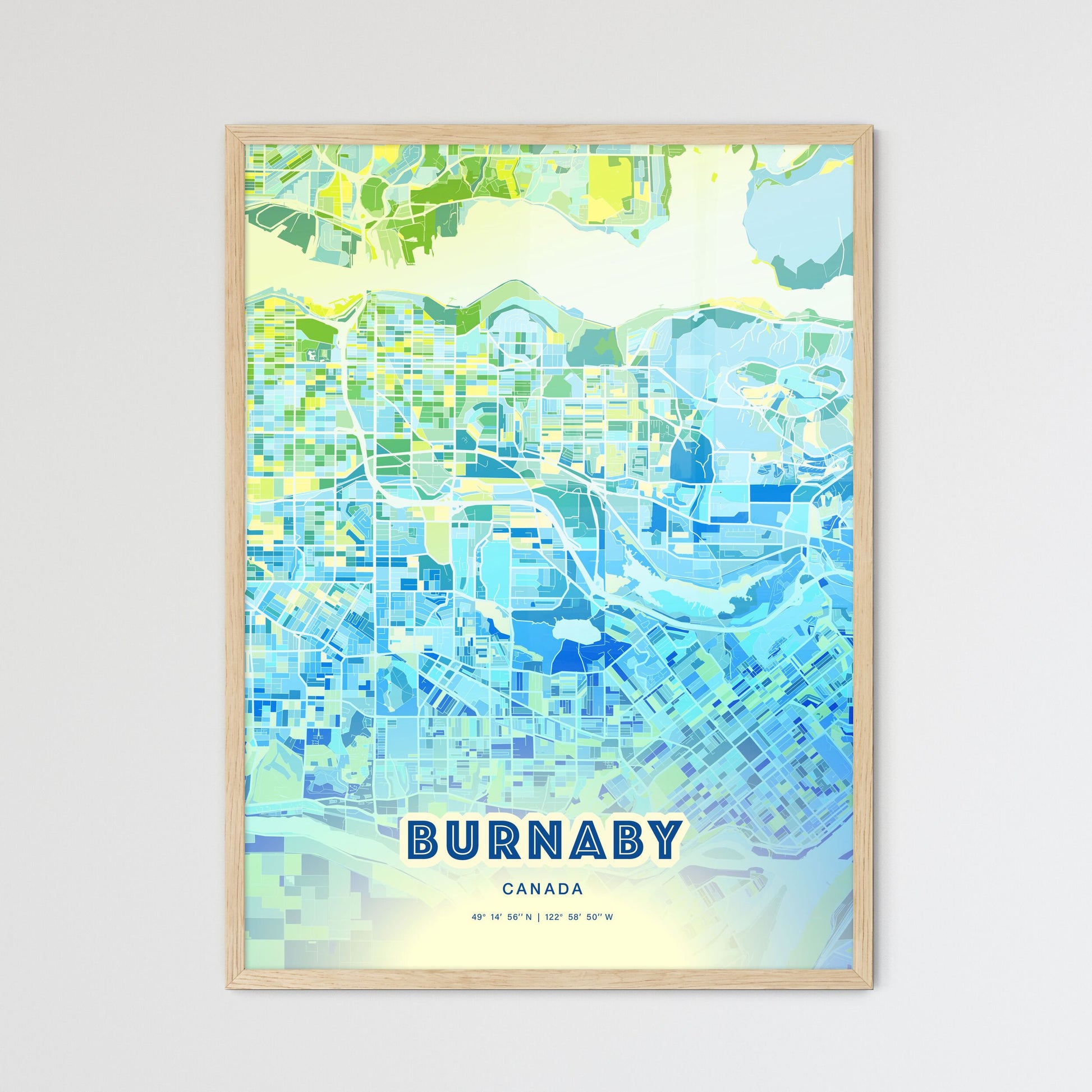 Colorful Burnaby Canada Fine Art Map Cool Blue