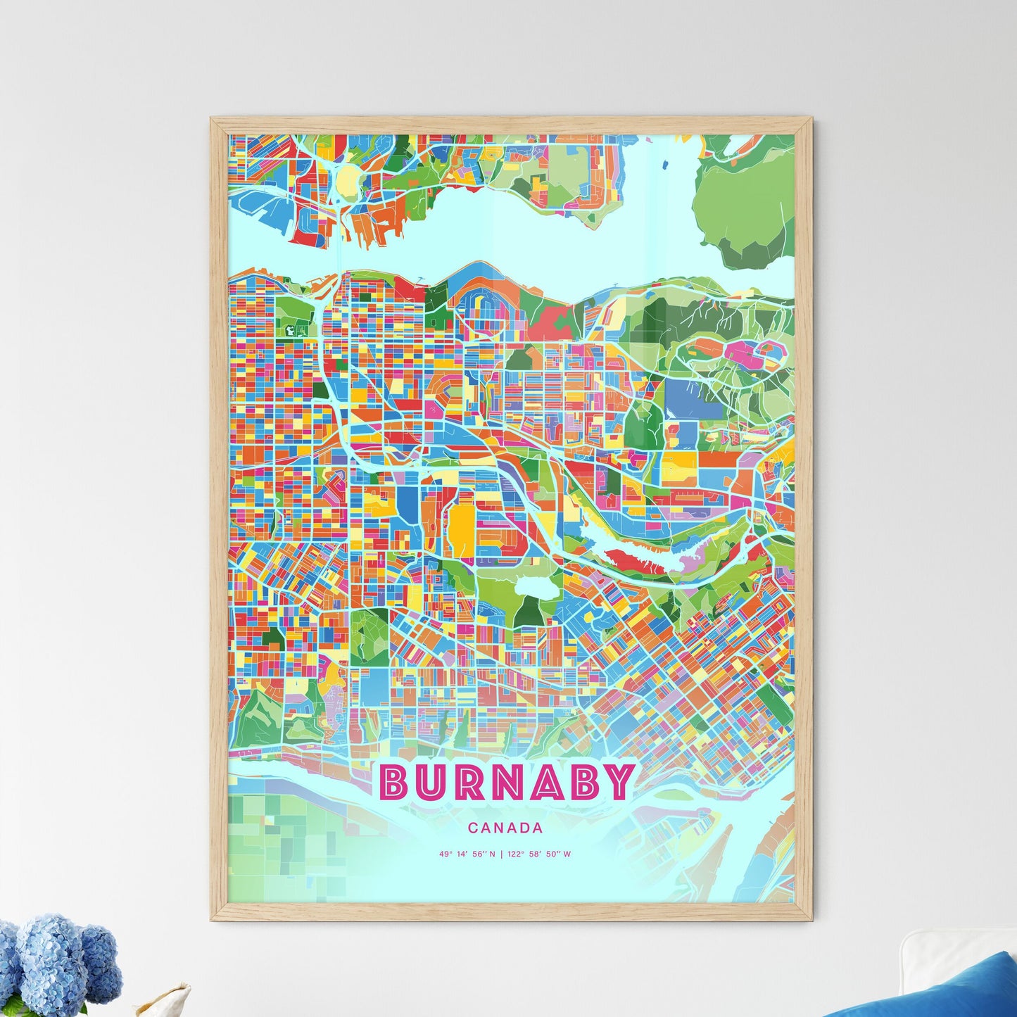 Colorful Burnaby Canada Fine Art Map Crazy Colors