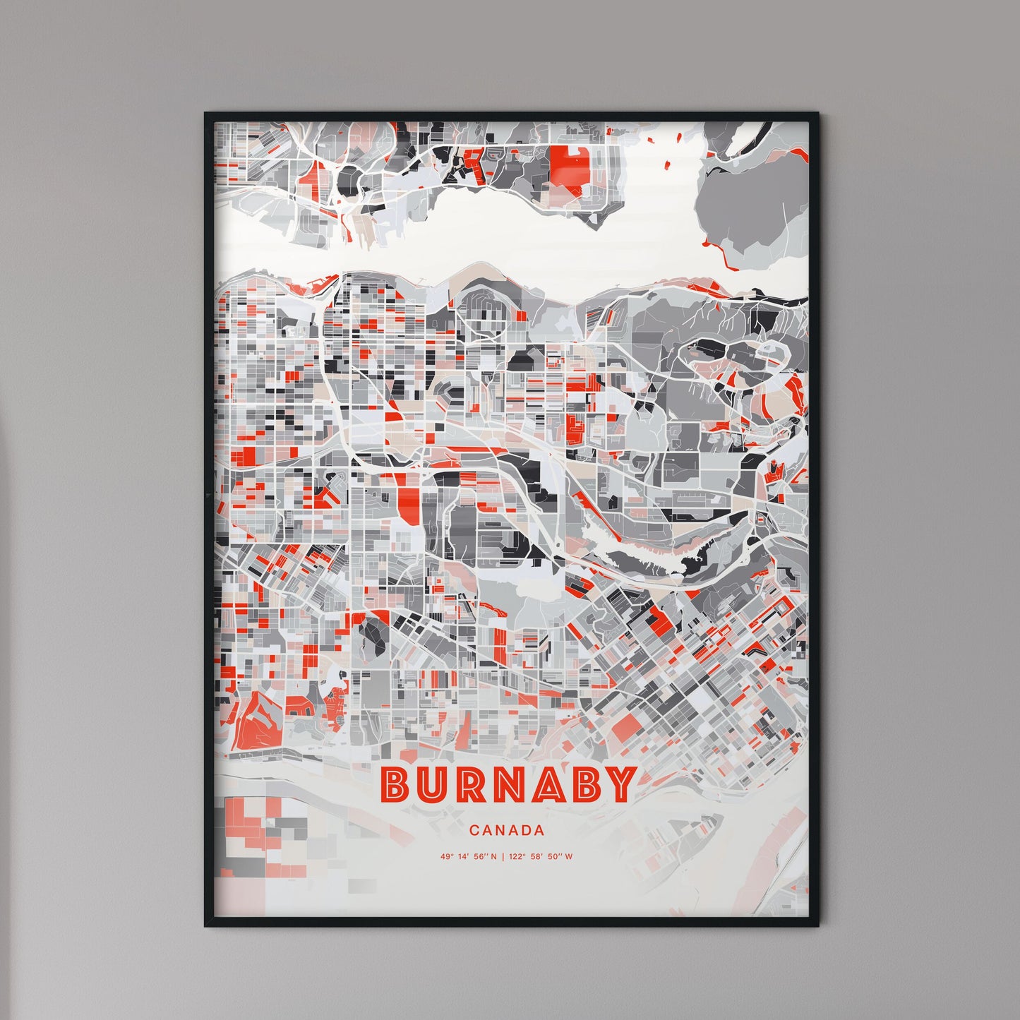 Colorful Burnaby Canada Fine Art Map Modern Expressive