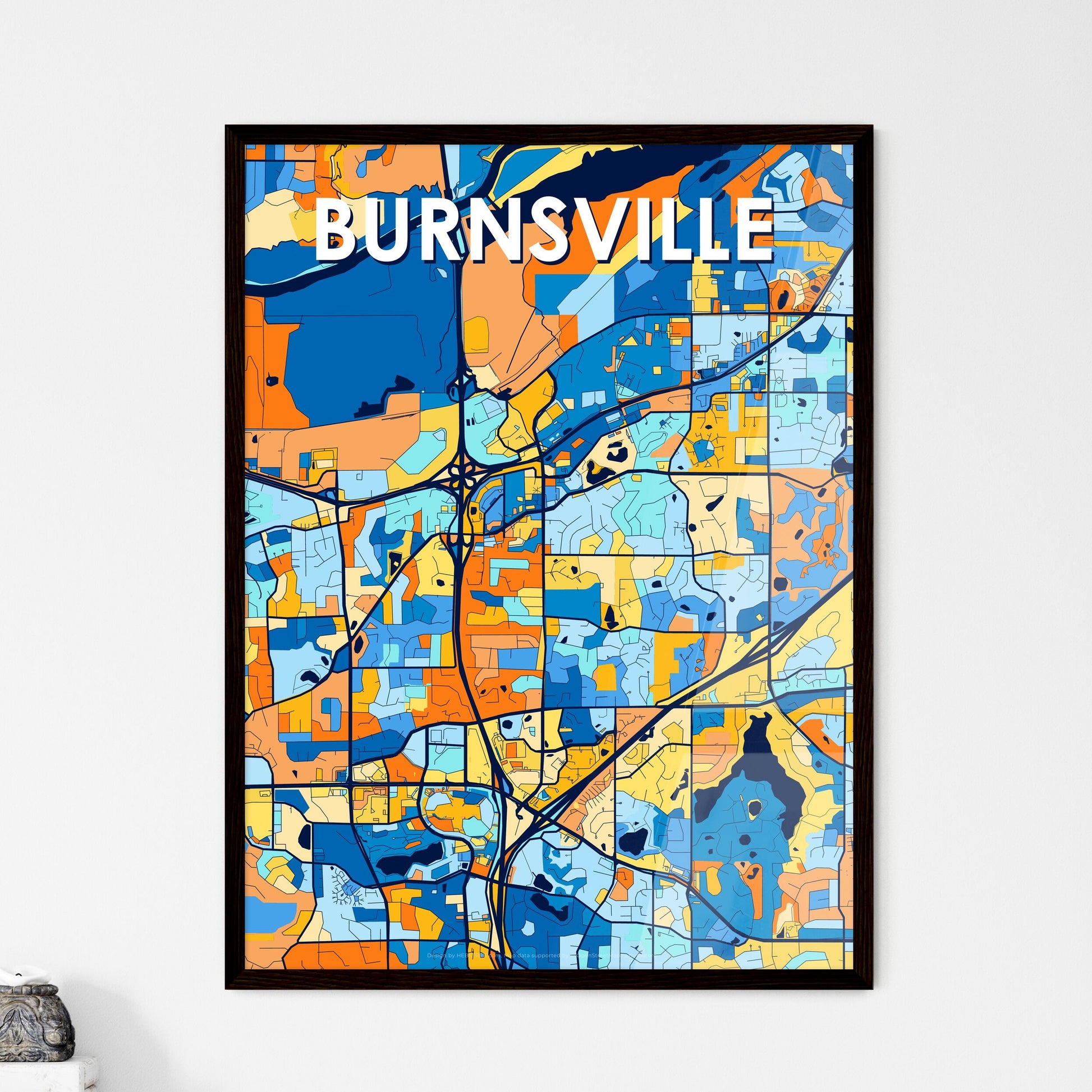 BURNSVILLE MINNESOTA Vibrant Colorful Art Map Poster Blue Orange