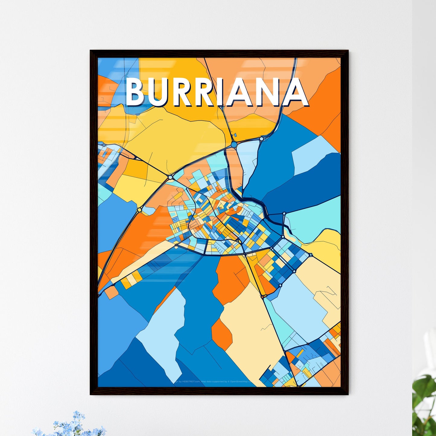 BURRIANA SPAIN Vibrant Colorful Art Map Poster Blue Orange