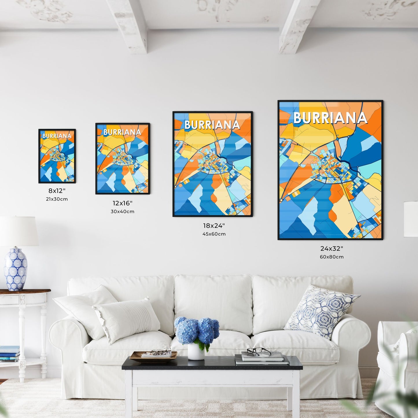 BURRIANA SPAIN Vibrant Colorful Art Map Poster Blue Orange