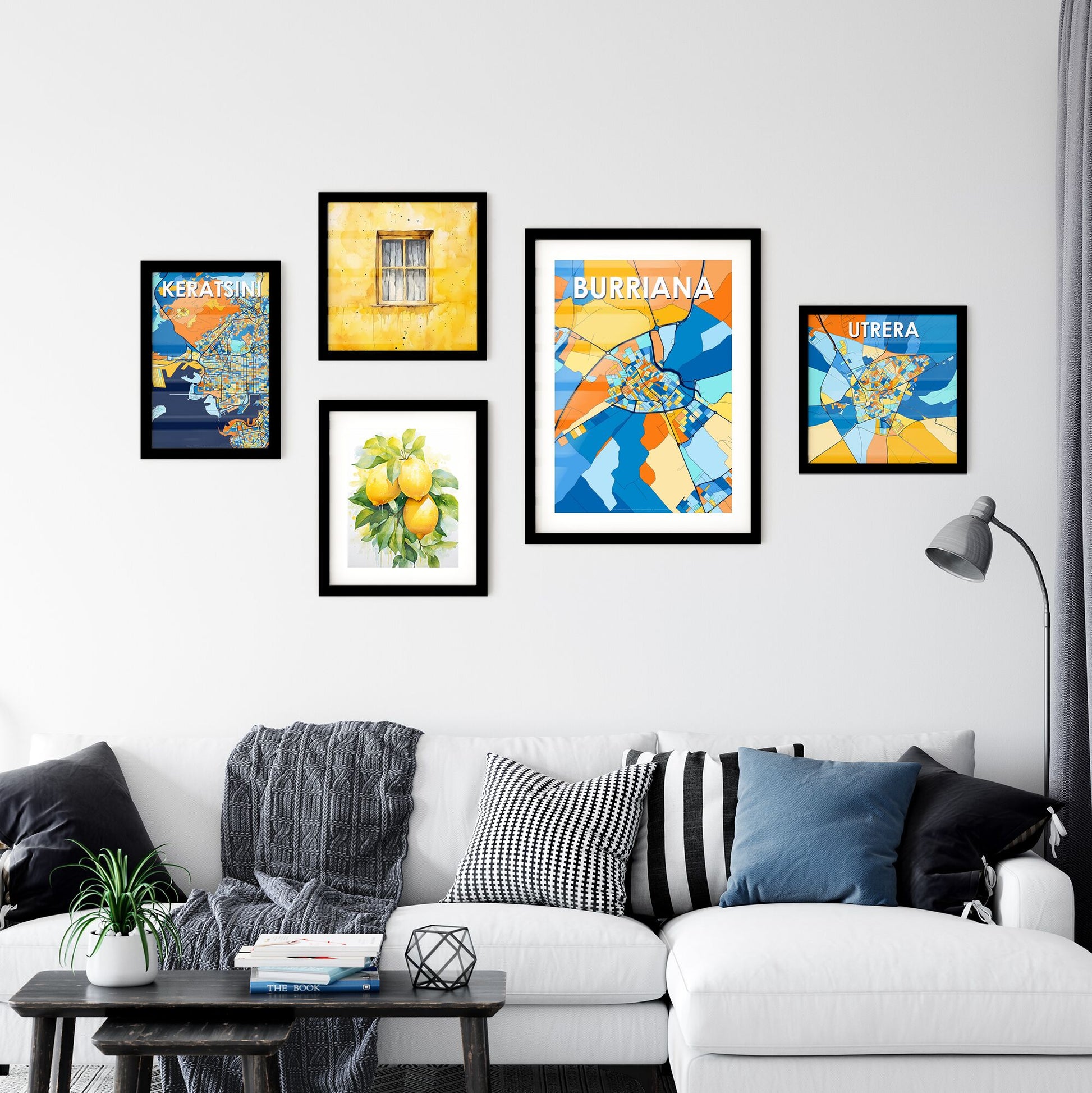 BURRIANA SPAIN Vibrant Colorful Art Map Poster Blue Orange