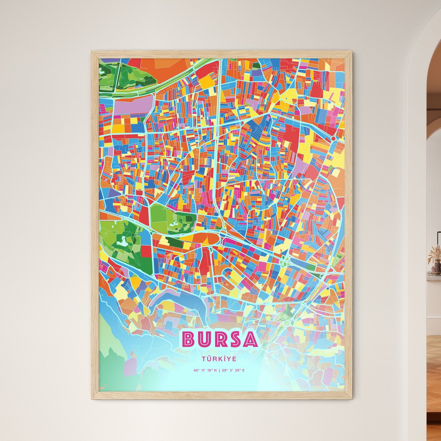 Colorful Bursa Turkey Fine Art Map Crazy Colors