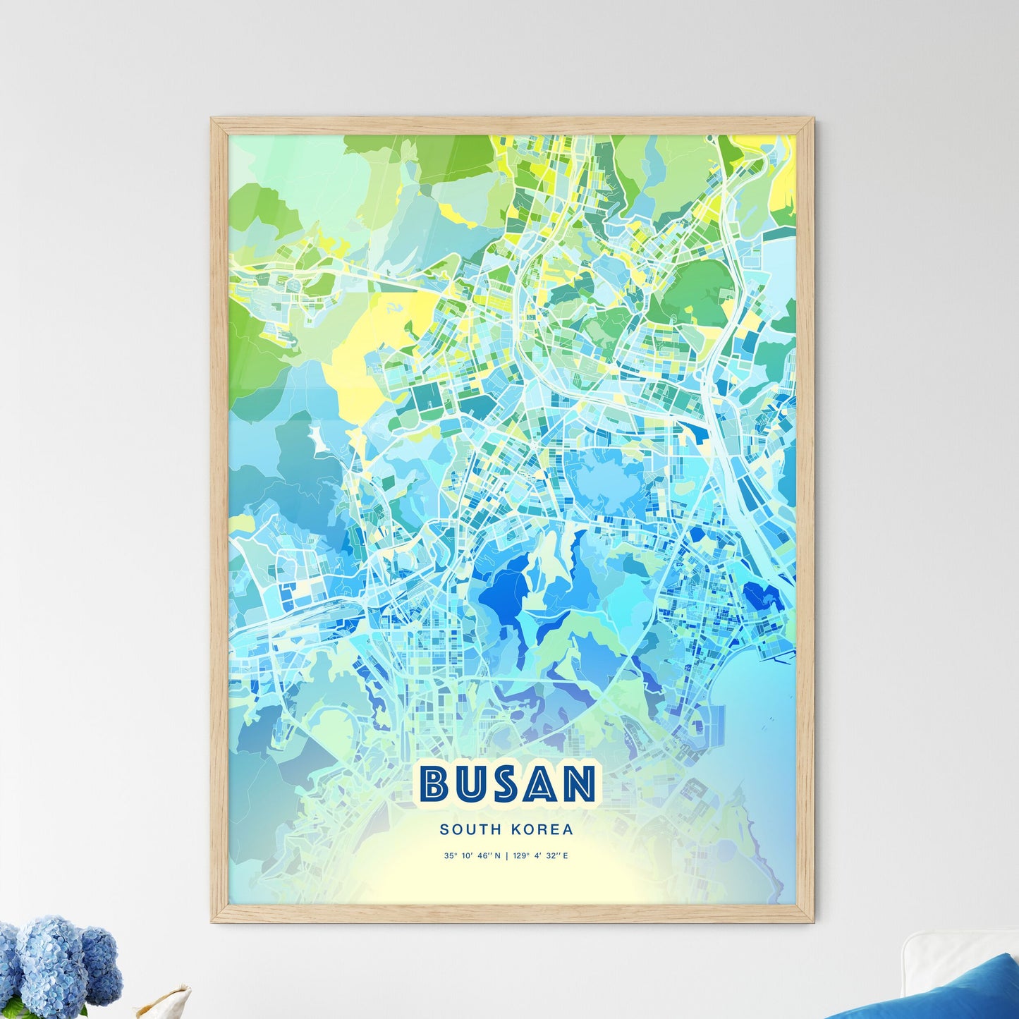 Colorful Busan South Korea Fine Art Map Cool Blue
