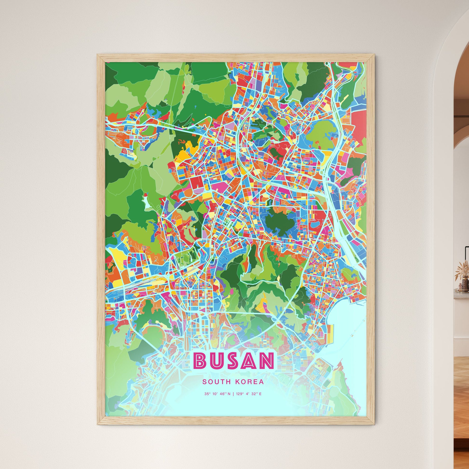 Colorful Busan South Korea Fine Art Map Crazy Colors
