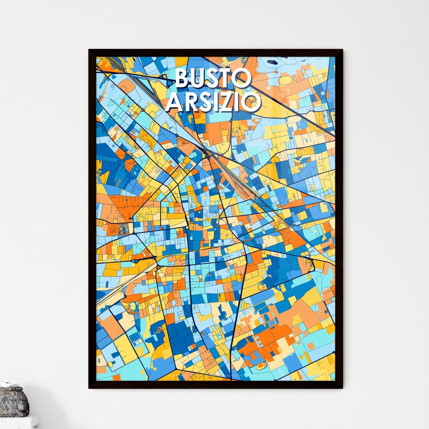 BUSTO ARSIZIO ITALY Vibrant Colorful Art Map Poster Blue Orange