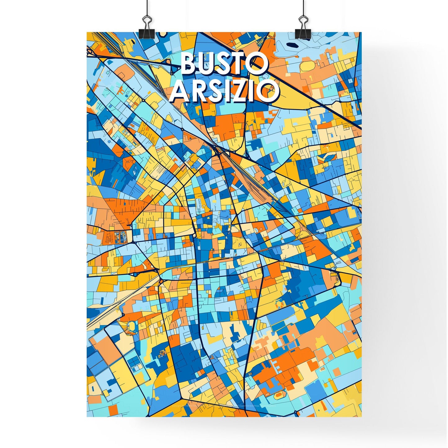 BUSTO ARSIZIO ITALY Vibrant Colorful Art Map Poster Blue Orange