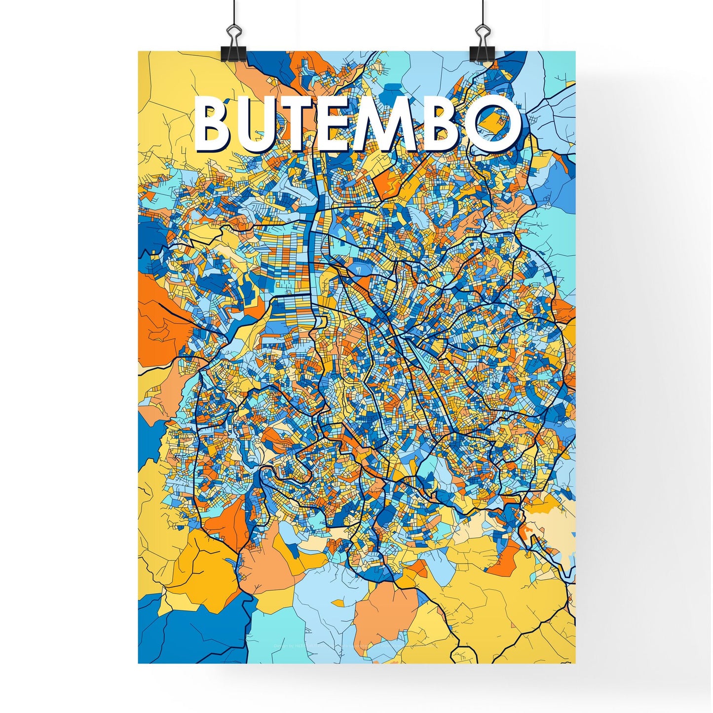 BUTEMBO DR CONGO Vibrant Colorful Art Map Poster Blue Orange