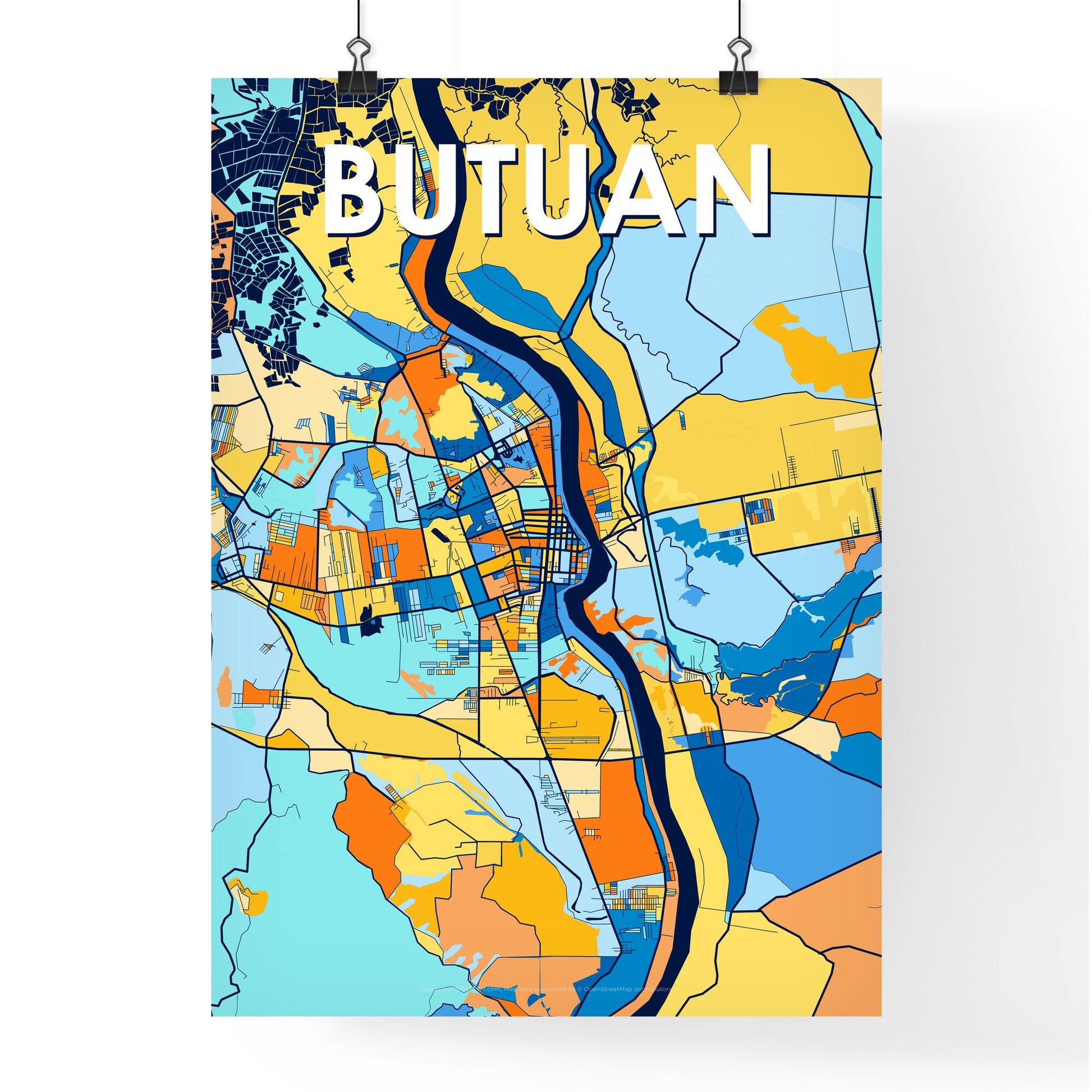 BUTUAN PHILIPPINES Vibrant Colorful Art Map Poster Blue Orange