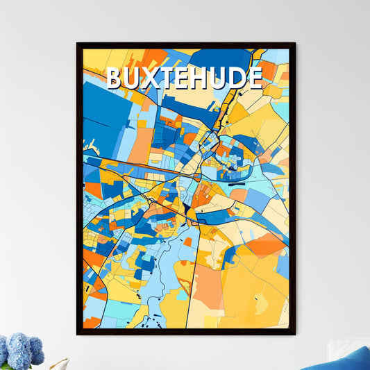 BUXTEHUDE GERMANY Vibrant Colorful Art Map Poster Blue Orange