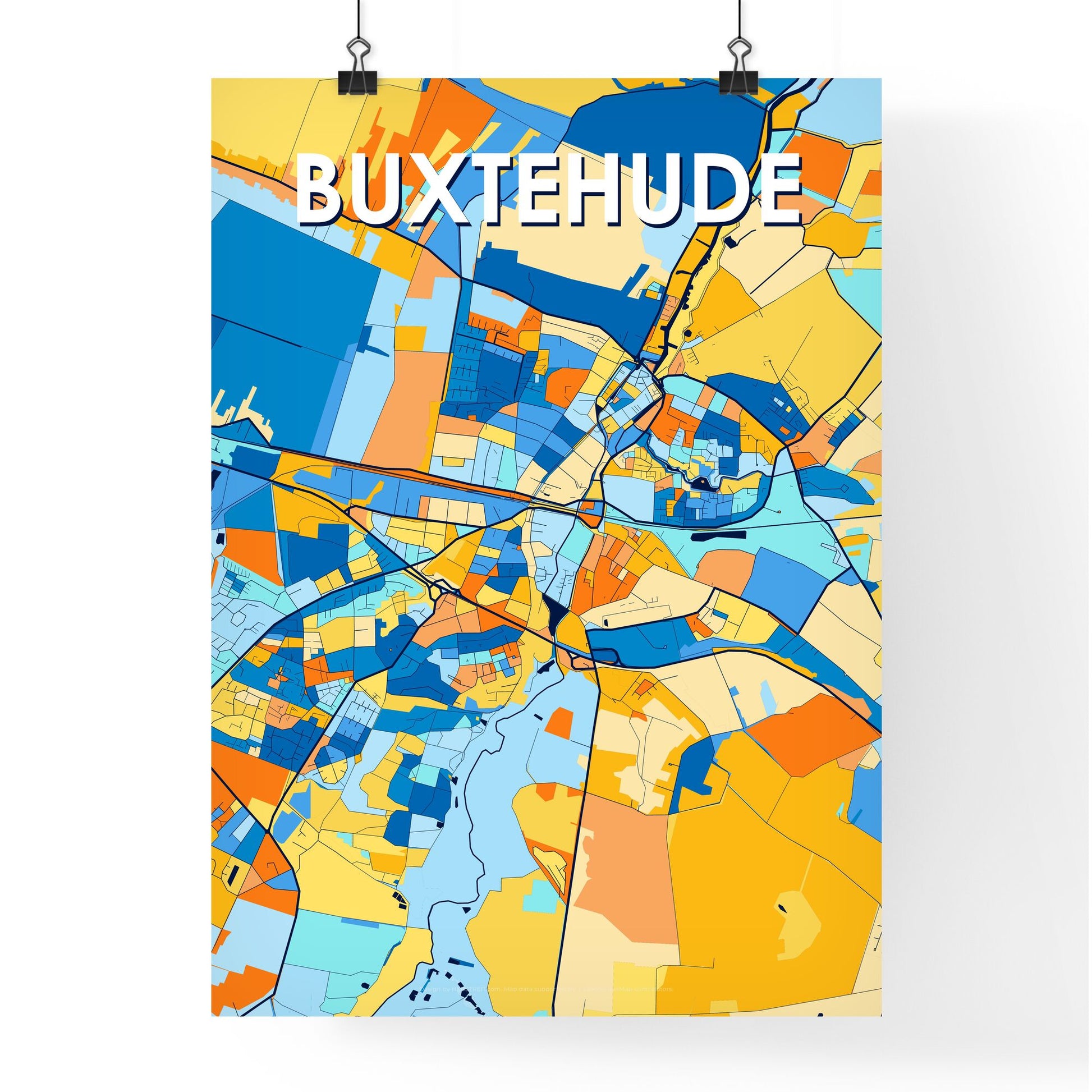 BUXTEHUDE GERMANY Vibrant Colorful Art Map Poster Blue Orange