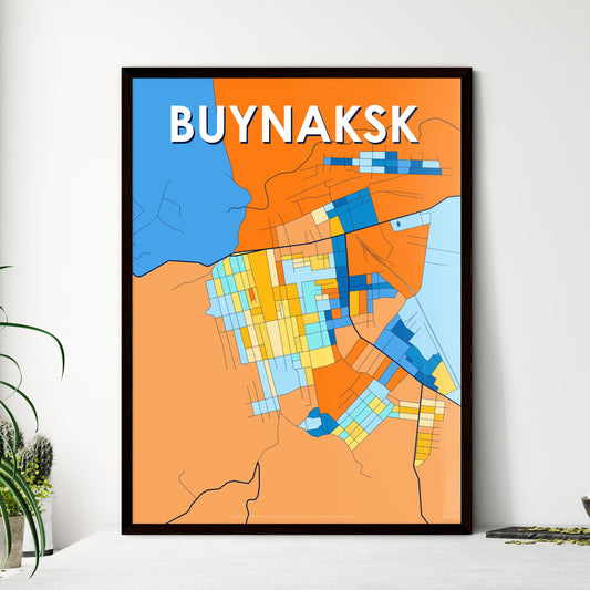 BUYNAKSK RUSSIA Vibrant Colorful Art Map Poster Blue Orange