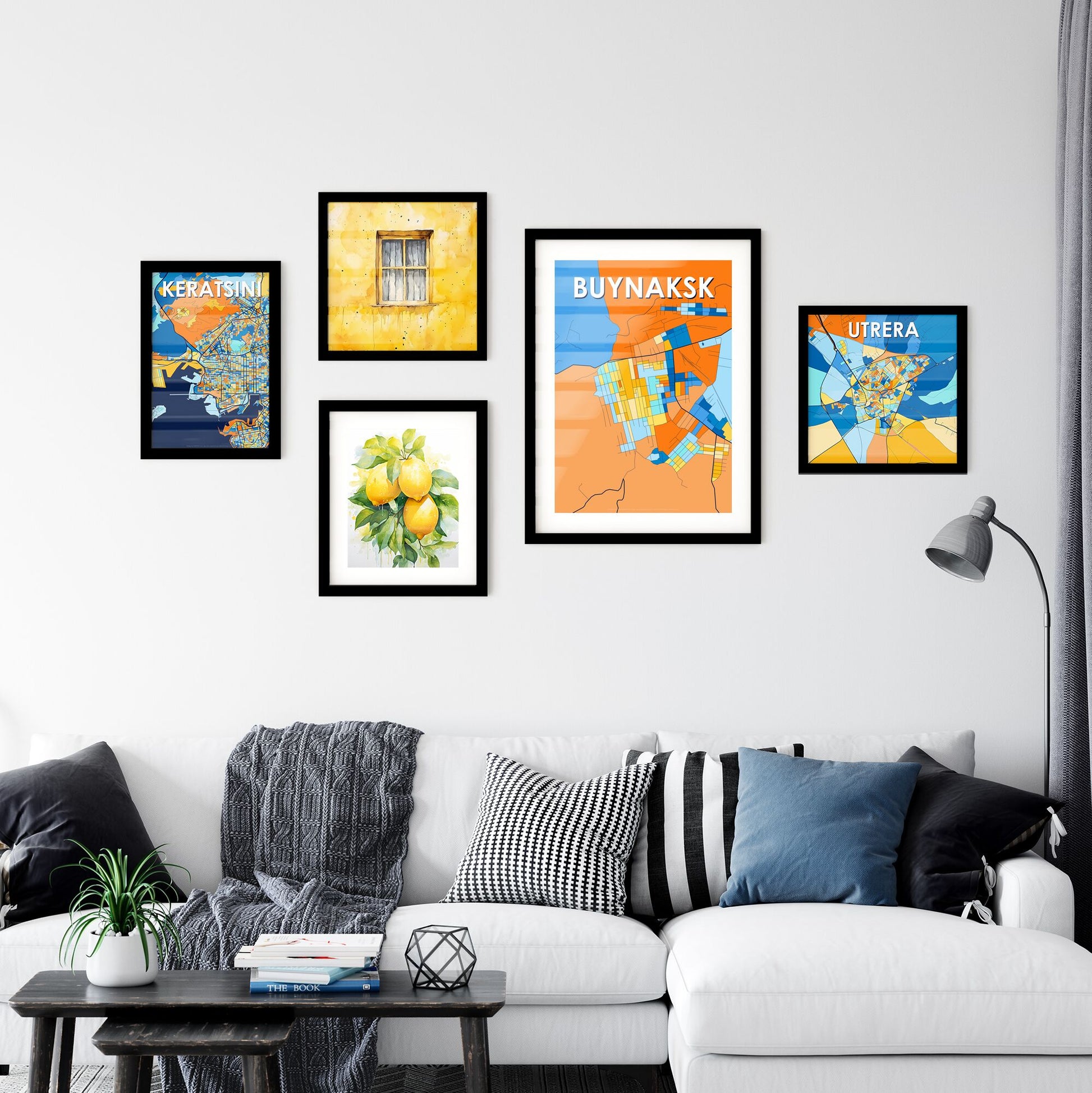 BUYNAKSK RUSSIA Vibrant Colorful Art Map Poster Blue Orange