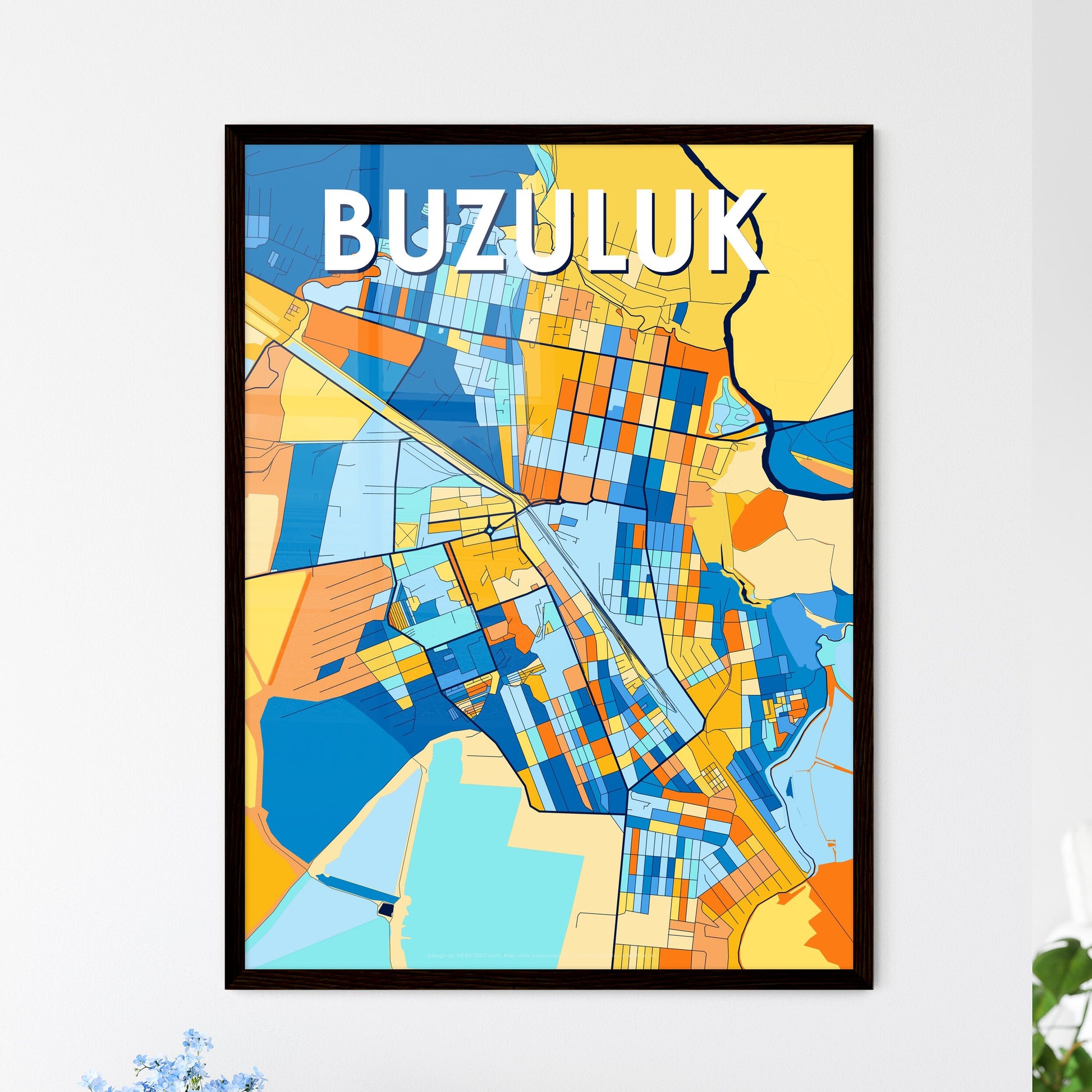 BUZULUK RUSSIA Vibrant Colorful Art Map Poster Blue Orange