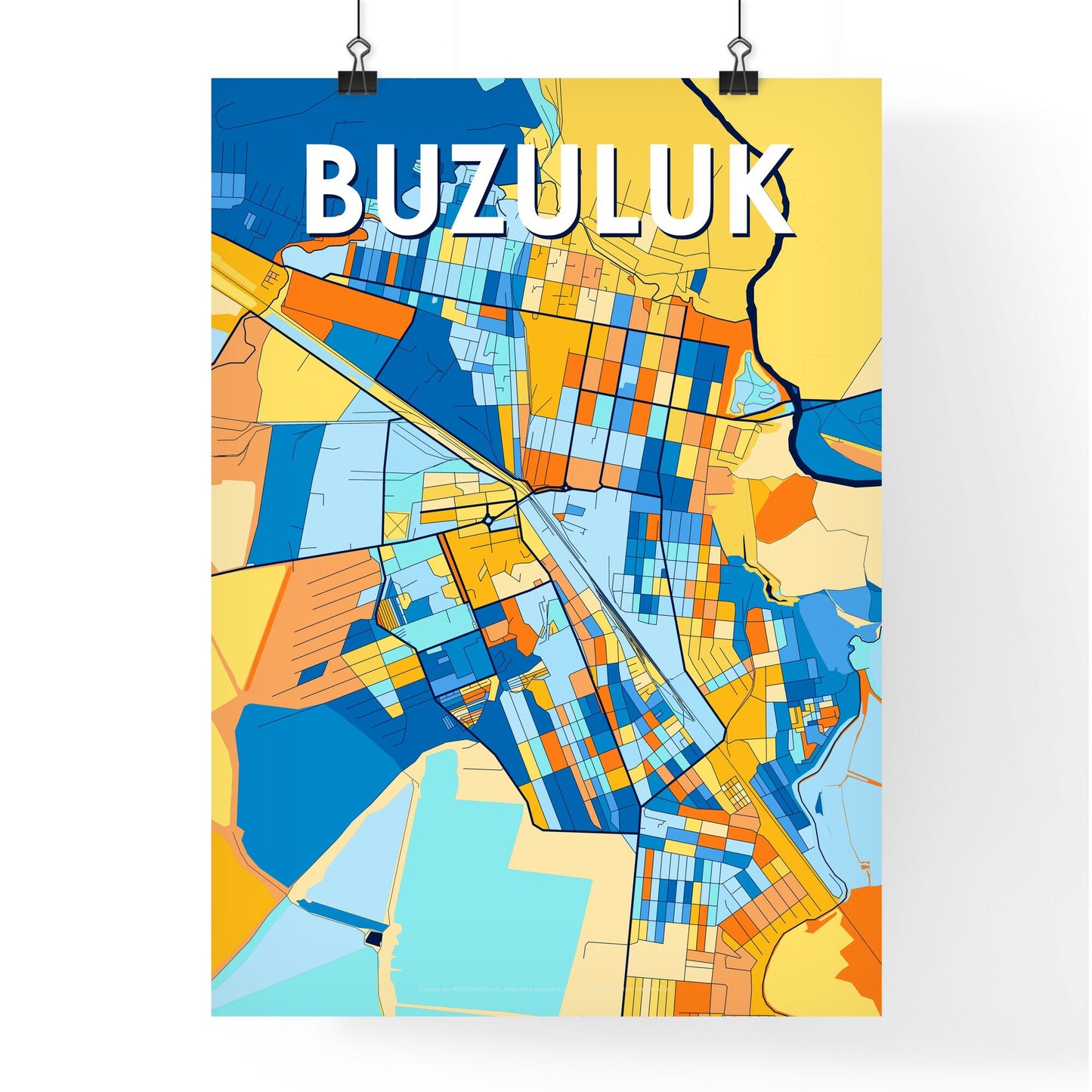 BUZULUK RUSSIA Vibrant Colorful Art Map Poster Blue Orange