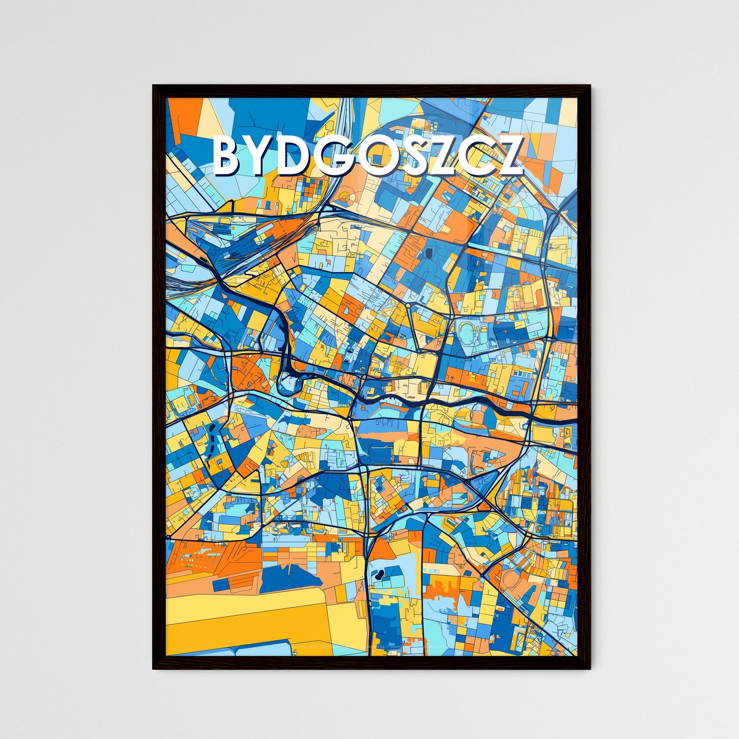 BYDGOSZCZ POLAND Vibrant Colorful Art Map Poster Blue Orange